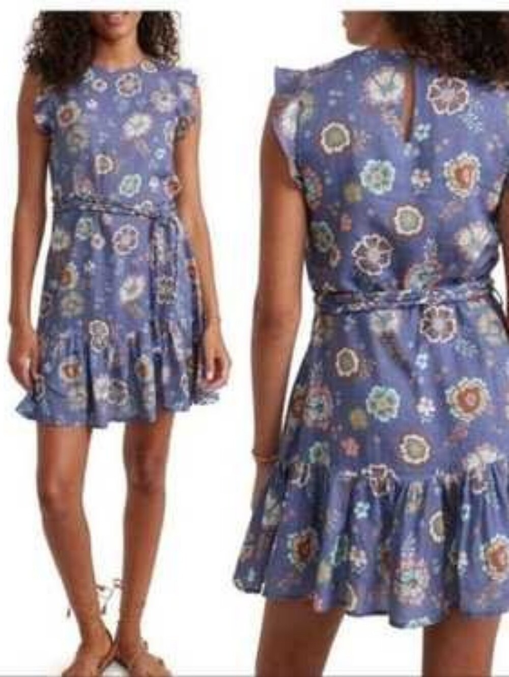 Marine Layer Laney Marlin Hibiscus Floral Boho Braided Tie Belt Size Medium